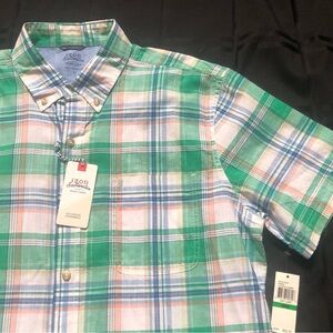 IZod Saltwater Green Plaid Button Up Shirt Men's Large NWT